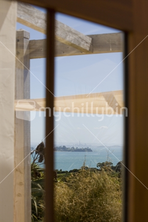 View over the Waitemata harbour from a window on Waiheke island