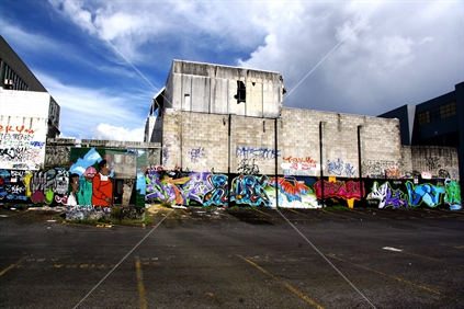 graffiti on backs of old buildings