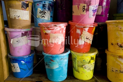 Tubs of coloured paint