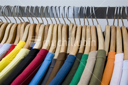 Hanging coloured t shirts