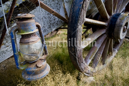 vintage wagon and lantern