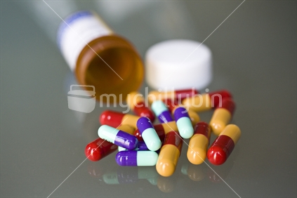Brightly coloured prescription pills