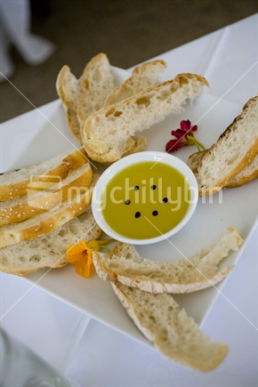 Platter of breads and olive oil