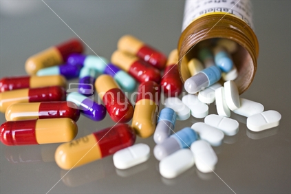 Brightly coloured prescription pills
