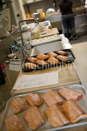 Trays of salmon ready to be served up at a dinner party