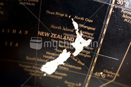A globe showing detail of new Zealand