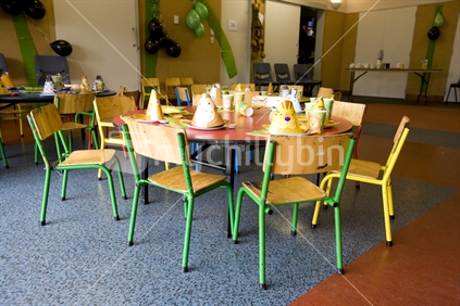 Chairs and tables ready for a childs party