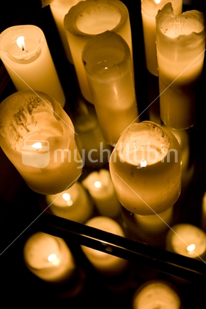 Candles on glass shelves