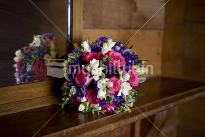 Bouquet of white, pink and purple flowers