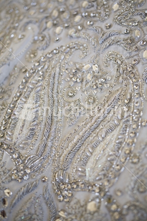 Detail of beautiful white silk sari