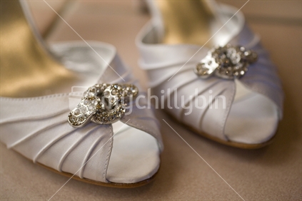 Detail of wedding shoes with fancy buckles