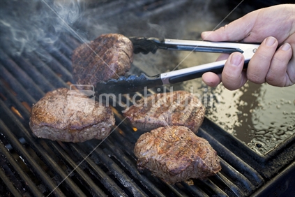 Cooking eye fillet steak on the bbq