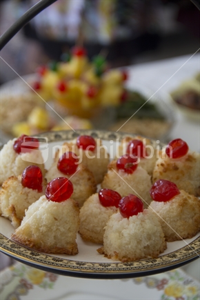 Retro style coconut macaroons on a plate.