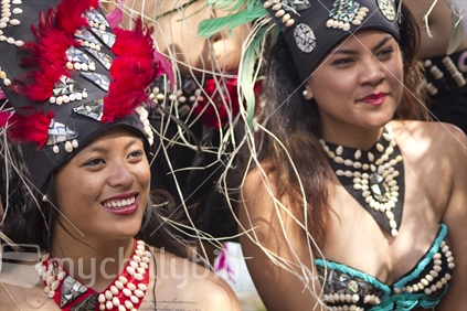 Beautiful Cook Island women in traditional dance costume at the Pasifika Festival