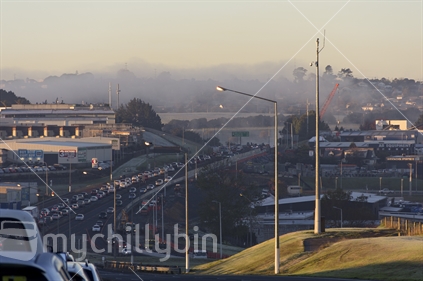 Traffic congestion in the North Shore of Auckland City, early in the morning. 