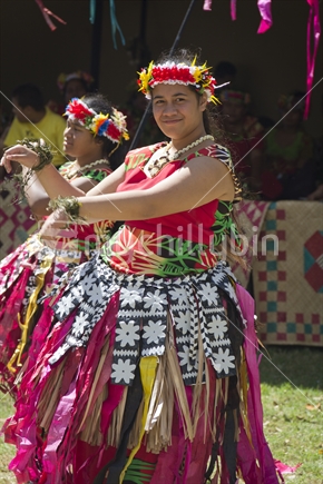 Young Tuvaluan dancer in traditional dress at Pasifika Festival