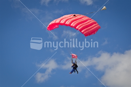 Tandem skydiving, open parachute