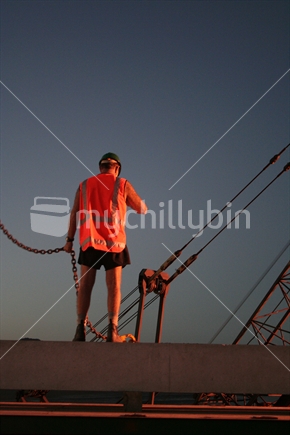 Construction worker at dusk