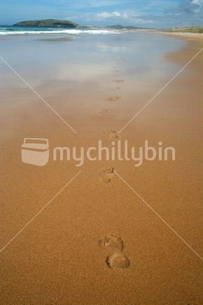 Footprints disappear up the beach