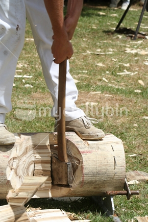 Woodchopping event at an A and P show (agricultural and pastoral). 