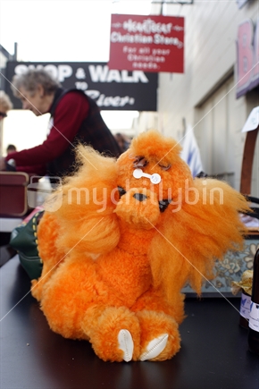 Fluffy retro poodle for sale at a vintage market stall. 