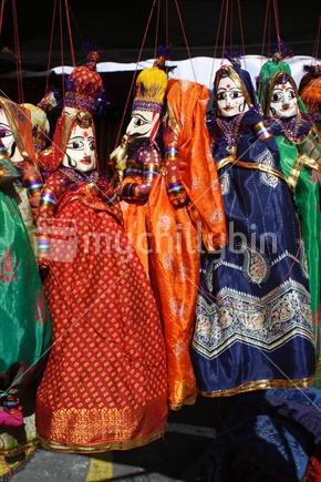 Indian dolls from Rajasthan for sale at a festival market, Warkworth. 