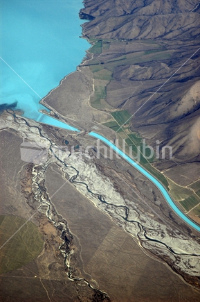 Aerial view of South Island lake and Benmore dam (North End)