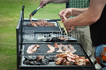 Barbecuing Bacon and Mushrooms