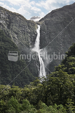 The Sutherland Falls, viewed from the Milford Track, Fiordland, South Island, New Zealand