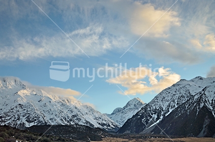 Mount Cook at dawn viewed down Hooker Valley (low light image)