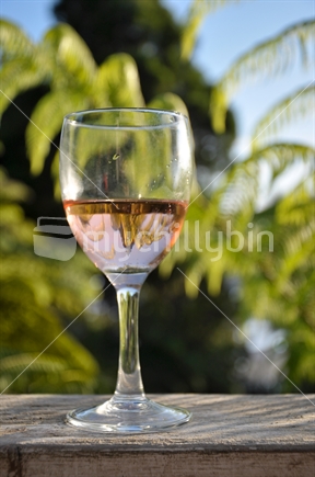 Glass of Rose at the bach (selective focus)