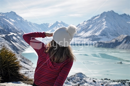 Girl admires the Tasman Glacier