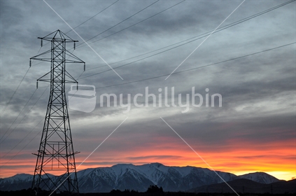 Power pylon on the Canterbury Plains (low light image)