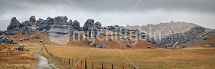 Castle Hill Rocks, Kura Tawhiti, panorama (selective focus)