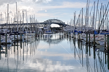 Storm arrives over Auckland Harbour Bridge and Marina
