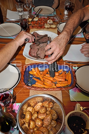 Hearty home cooked meal (flash and selective focus)