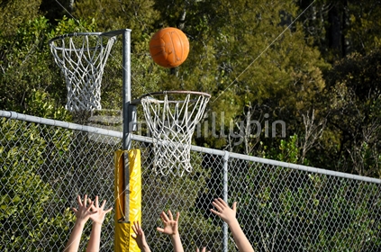 Netball game with native bush background