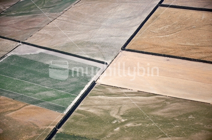 Aerial close-up of Canterbury farms during a drought