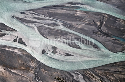 Abstract aerial of a Canterbury braided river (selective focus)