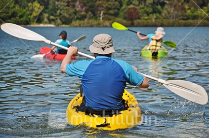 A family go Kayaking (selective focus)