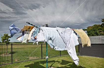 Washing on the line with a storm approaching