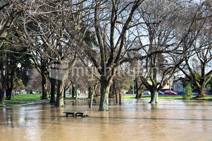 Heavy rainfall over the alps sends a flood of water through Christchurch City.