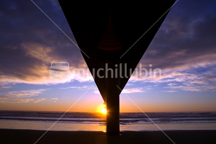 New Brighton pier at sunrise, South Island, New Zealand