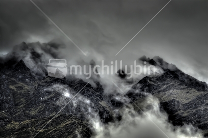 Remarkables, in cloud, South Island, New Zealand