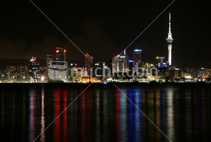 Auckland city and reflections at night, taken from Bayswater