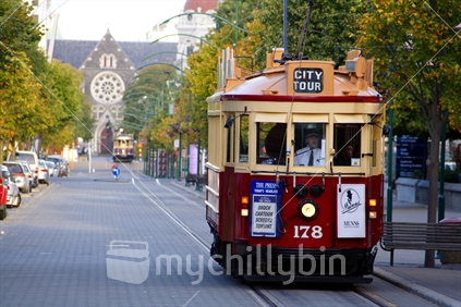 A tram in central Christchurch
