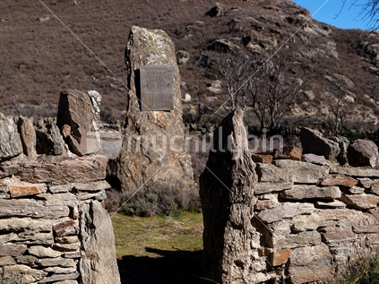 Stone gateway to an historic pioneer cemetery at Graveyard Gully Alexandra  -  1863 to 1868. (focus on wall)