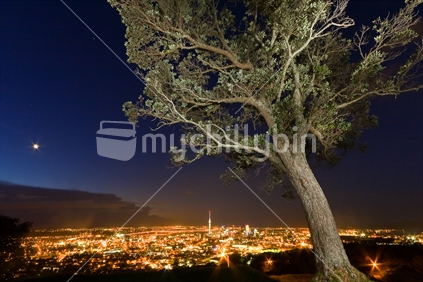 Light painting at Mt Eden, with Auckland in the background. New Zealand