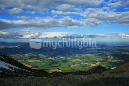 Canterbury Plains viewed from hill road to Mount Hutt ski field, New Zealand