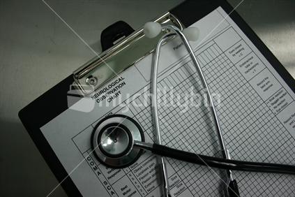Clinical notes and stethoscope